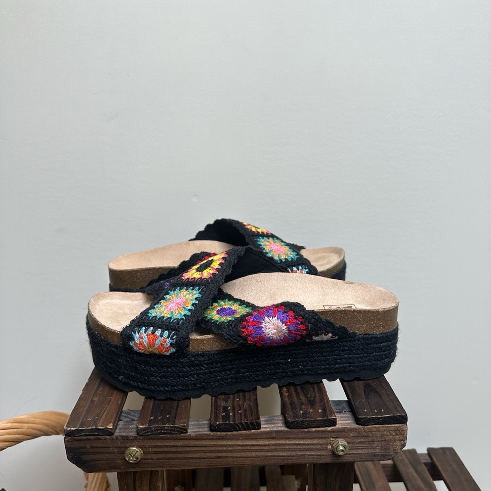 Dirty Laundry Colorful Crochet Cross Platform Sandals